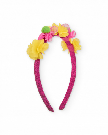 Serre-tête fille en tissu uni avec ornements floraux