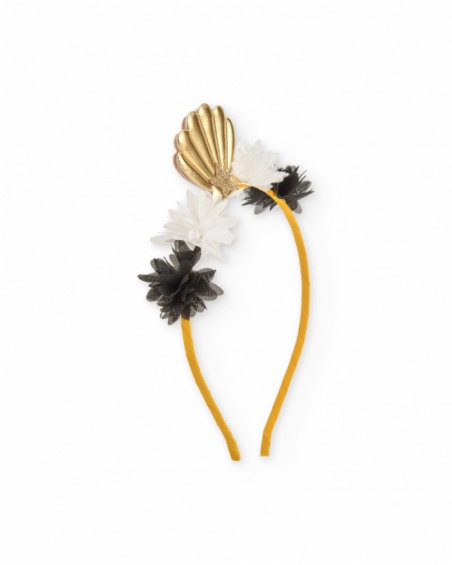 Serre-tête fille en tissu uni avec coquillage doré