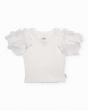 T-shirt fille en maille avec manches bouffantes