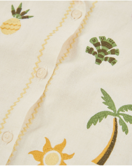 Chemise fille unie avec broderies colorées