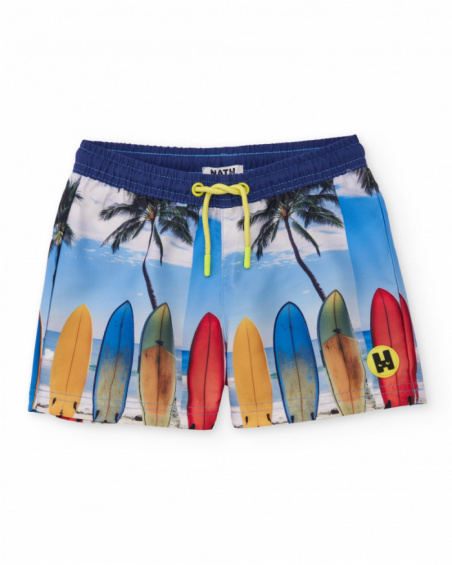 Short de bain garçon en tissu tissé avec planches de surf