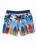 Short de bain garçon en tissu tissé avec planches de surf