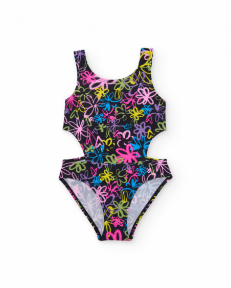 Maillot de bain fille en maille avec ouvertures latérales