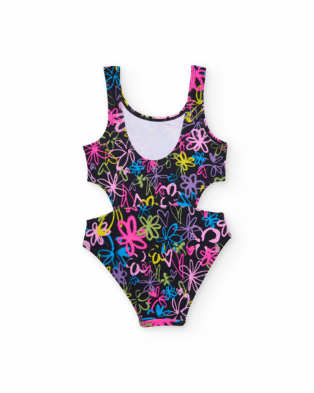 Maillot de bain fille en maille avec ouvertures latérales