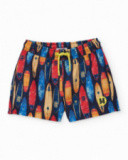Short de bain garçon en tissu tissé avec planches de surf