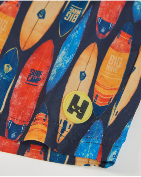 Short de bain garçon en tissu tissé avec planches de surf