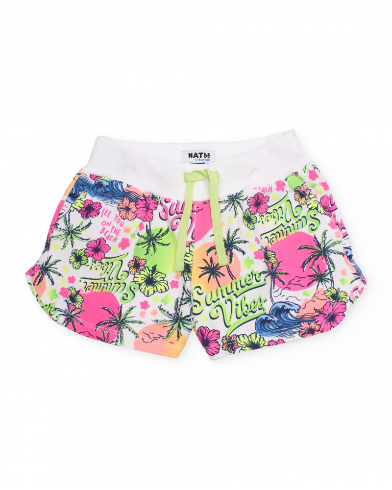 Short fille en maille avec imprimé tropical