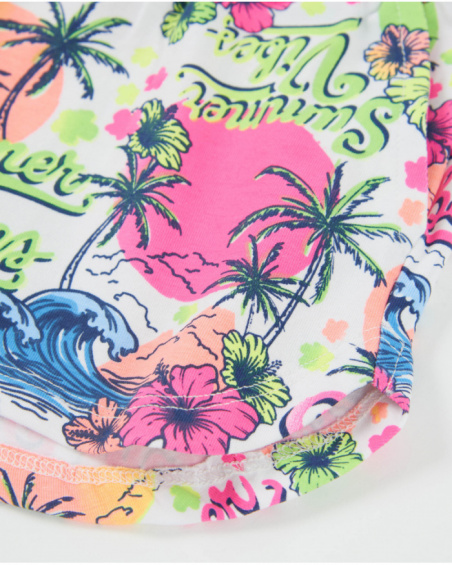 Short fille en maille avec imprimé tropical