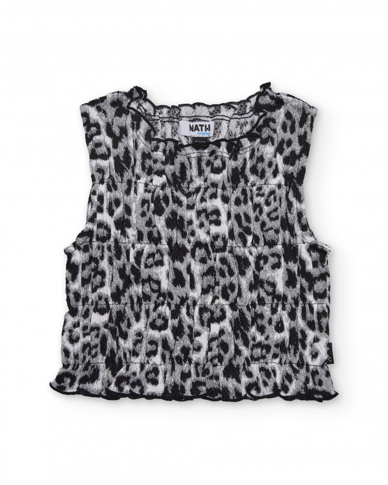 Top fille en tissu tissé avec motif animalier