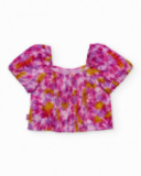 Blouse fille en tissu tissé avec motif tie-dye