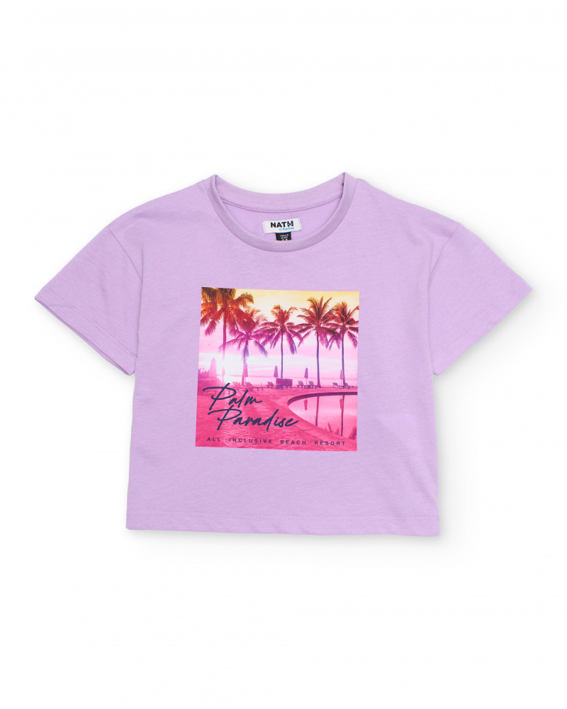 T-shirt fille en maille avec imprimé sur le devant