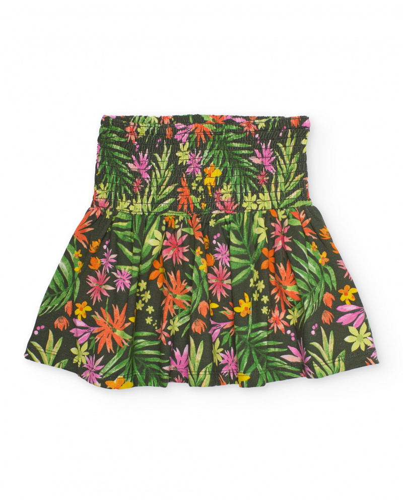 Jupe fille en maille avec taille froncée