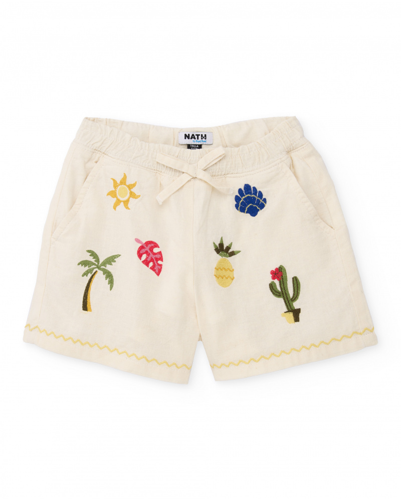 Short fille en tissu tissé avec motifs brodés