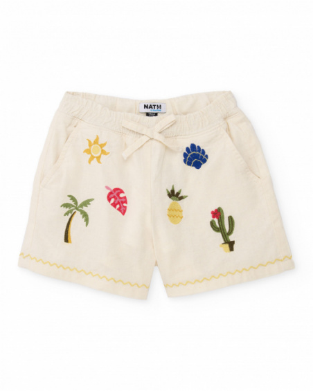 Short fille en tissu tissé avec motifs brodés