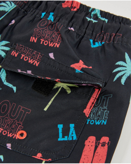 Short de bain garçon en tissu tissé avec motifs skate