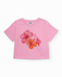 T-shirt fille en maille avec hibiscus sur le devant