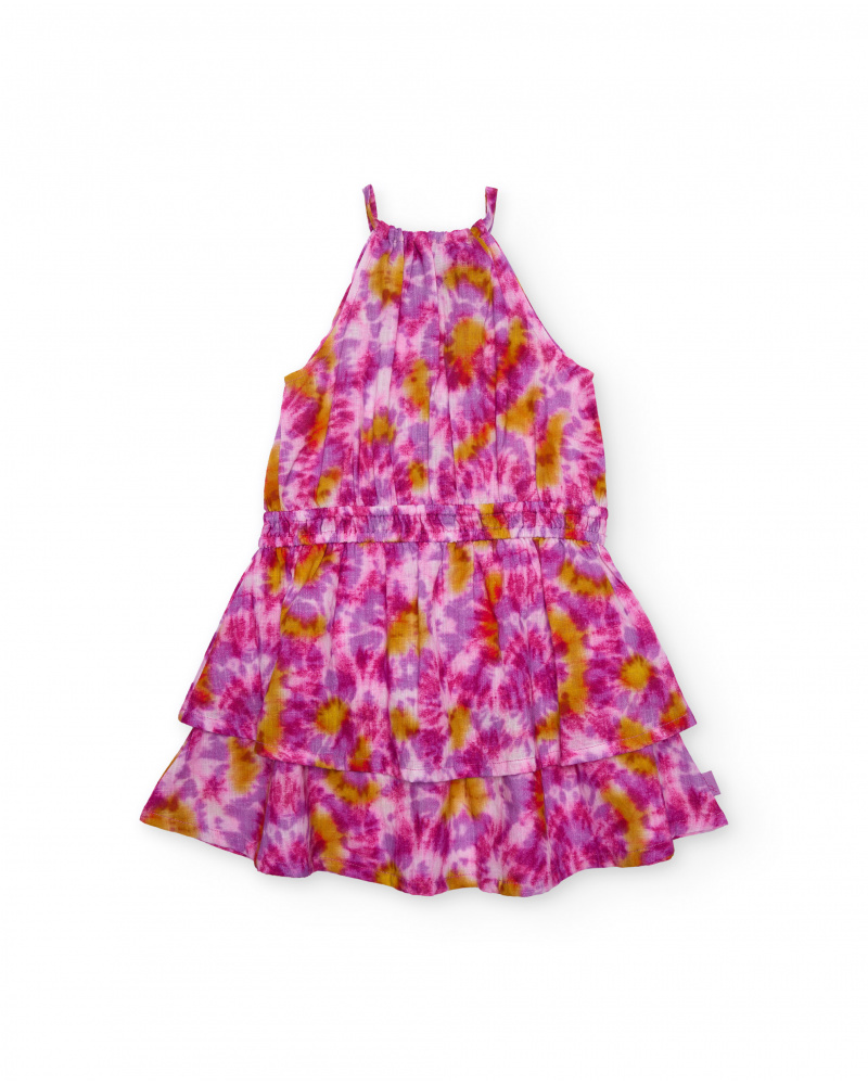 Robe fille en tissu tissé avec motif tie-dye
