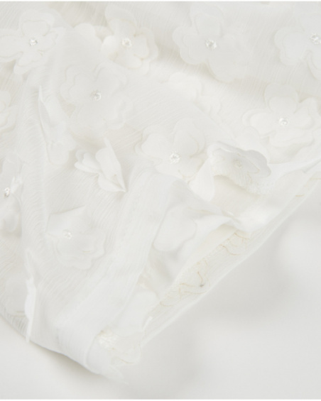 Jupe fille en tissu tissé avec fleurs en relief