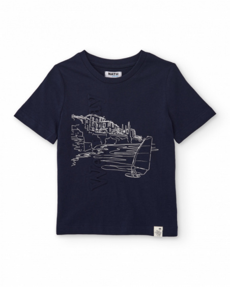 T-shirt garçon en maille avec illustration côtière