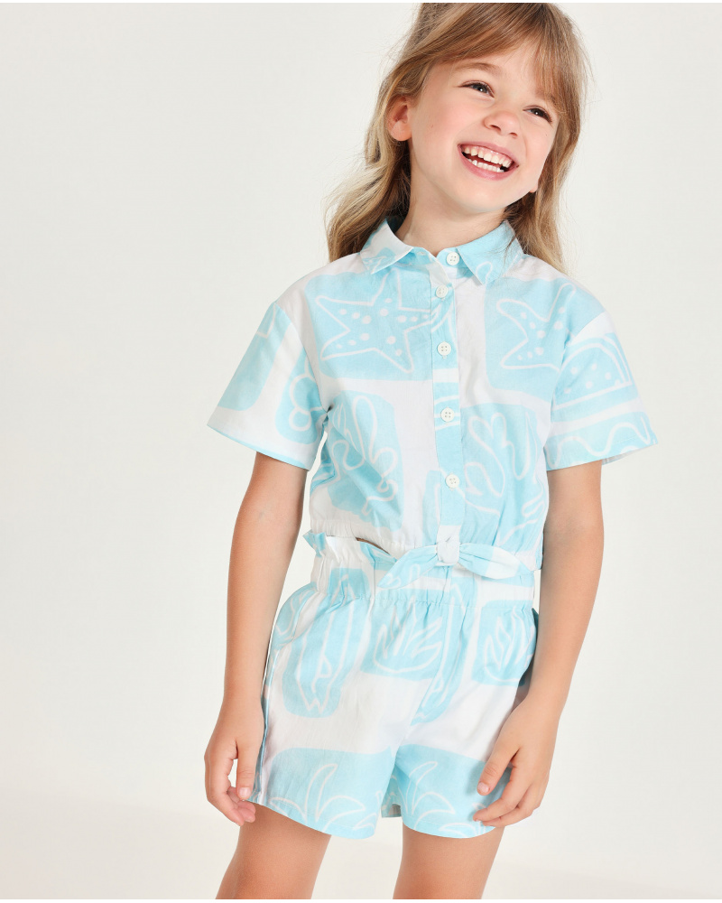 Ensemble pour fille en toile avec motif tropical