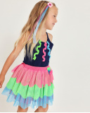 Jupe fille en tissu chaîne et trame avec couches de tulle | tuc tuc