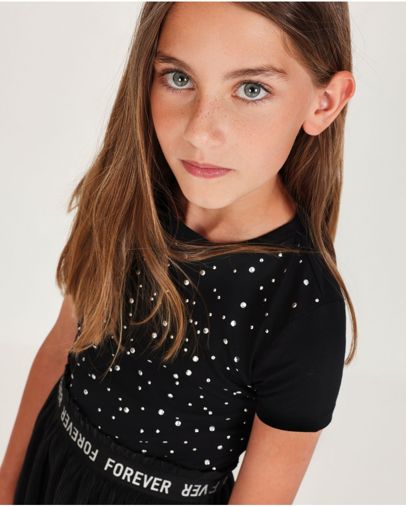 Robe fille en maille avec applications brillantes
