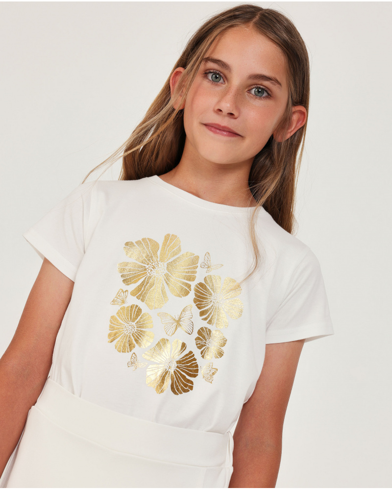 T-shirt fille en maille avec imprimé doré