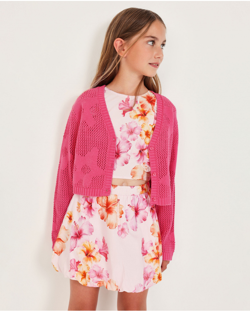 Gilet fille en maille avec tricot ajouré