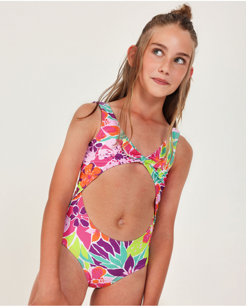 Maillot de bain fille en maille avec nœud décoratif