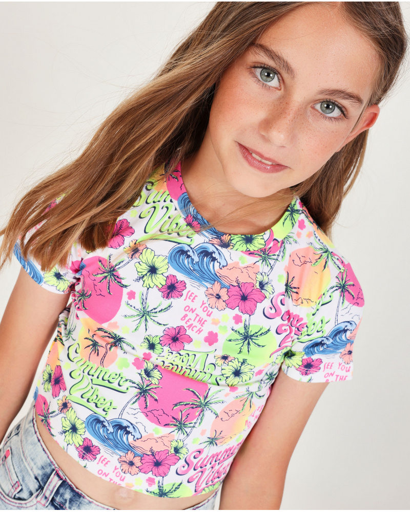 T-shirt fille en maille avec imprimé estival