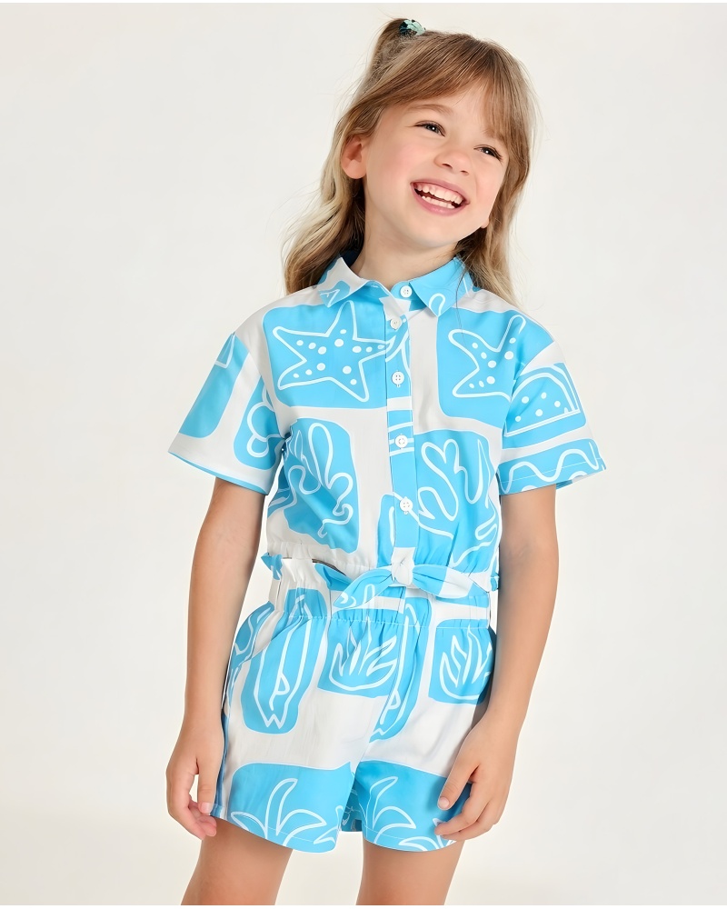 Ensemble pour fille en toile avec motif tropical