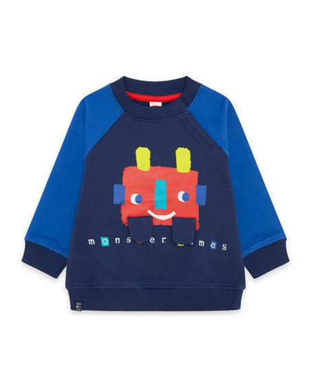 Sweat-shirt en peluche petit monstre garçon bleu superfreaks Sweat-shirt en peluche petit monstre garçon bleu superfreaks