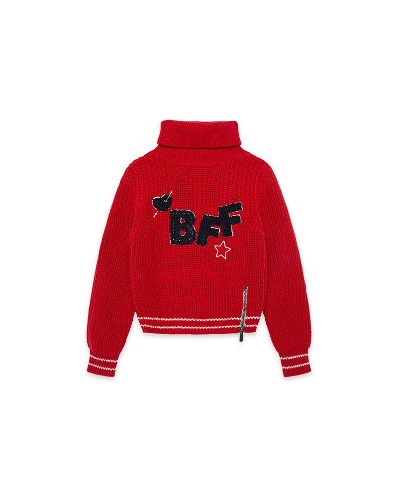 Pull-over en tricot col roulé garçon rouge breakfast time