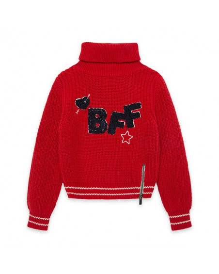 Pull-over en tricot col roulé garçon rouge breakfast time Pull-over en tricot col roulé garçon rouge breakfast time