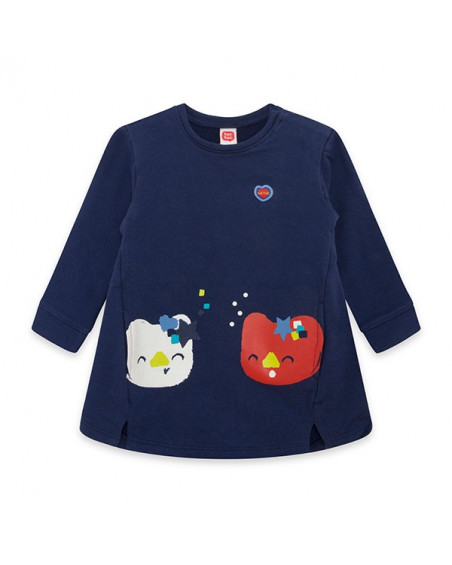 Robe en coton molletonné chats fille bleue superfreaks Robe en coton molletonné chats fille bleue superfreaks
