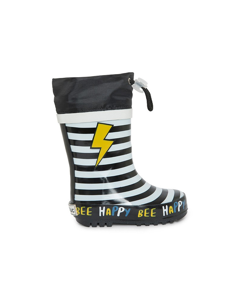 Bottes de pluie à rayures garçon noires bee happy