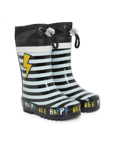 Bottes de pluie à rayures garçon noires bee happy Bottes de pluie à rayures garçon noires bee happy