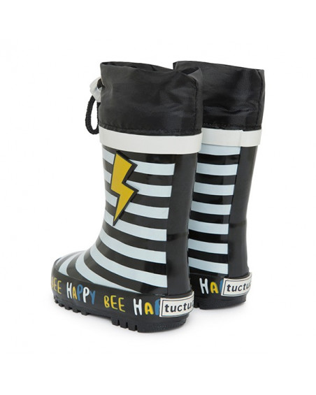 Bottes de pluie à rayures garçon noires bee happy Bottes de pluie à rayures garçon noires bee happy