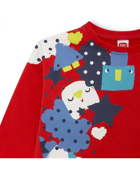 Tee-shirt en jersey imprimée fille rouge superfreaks Tee-shirt en jersey imprimée fille rouge superfreaks