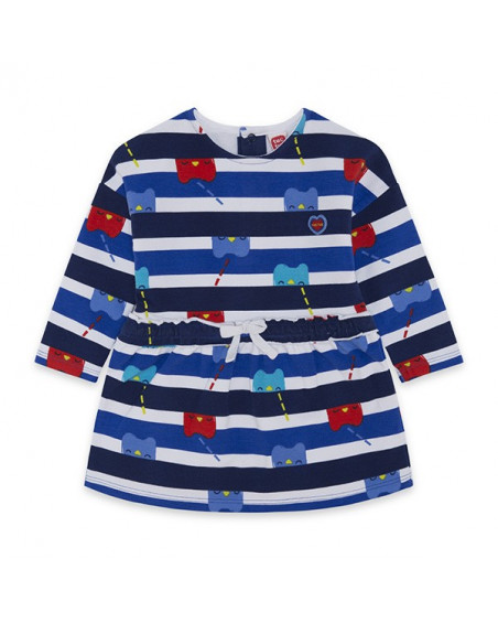 Robe en coton molletonné à rayures fille bleue superfreaks Robe en coton molletonné à rayures fille bleue superfreaks