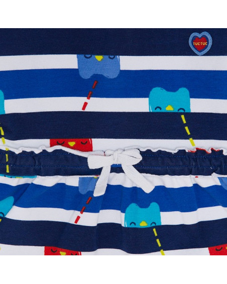 Robe en coton molletonné à rayures fille bleue superfreaks Robe en coton molletonné à rayures fille bleue superfreaks
