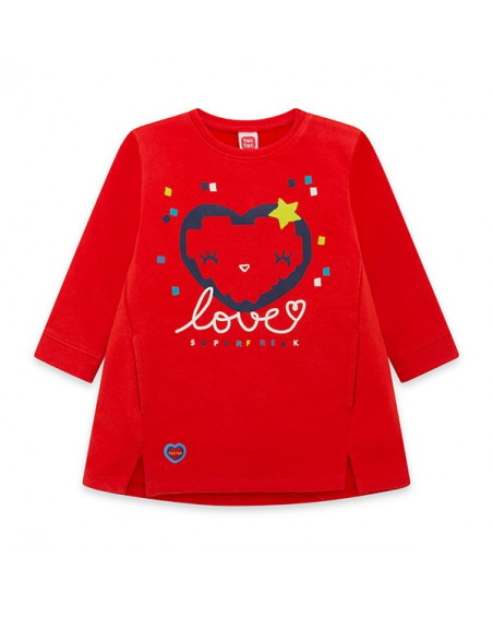 Robe en coton molletonné coeur fille rouge superfreaks Robe en coton molletonné coeur fille rouge superfreaks