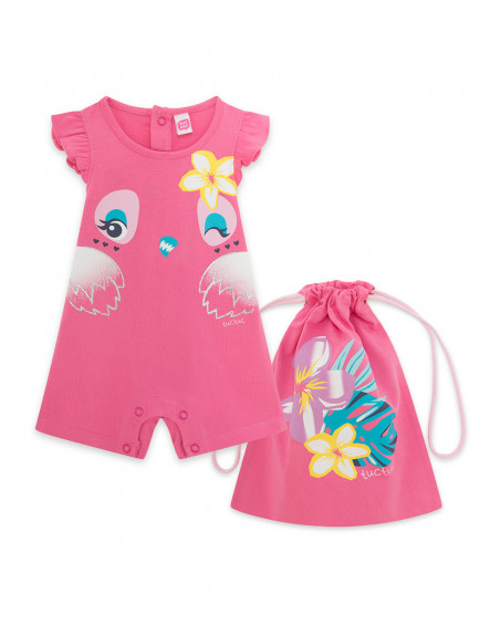 Grenouillère en jersey+sac short fille rose tahiti Grenouillère en jersey+sac short fille rose tahiti