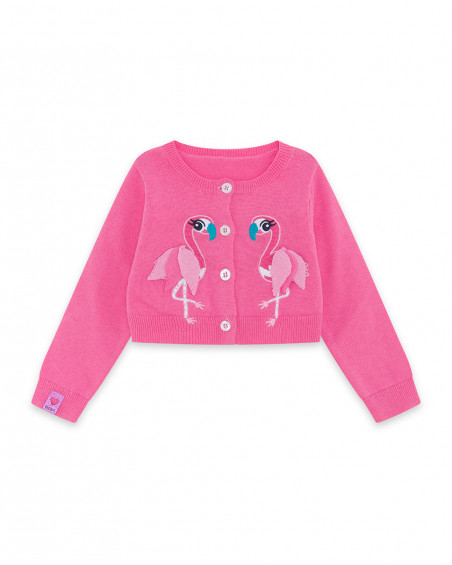Veste en tricot boutons fille rose tahiti