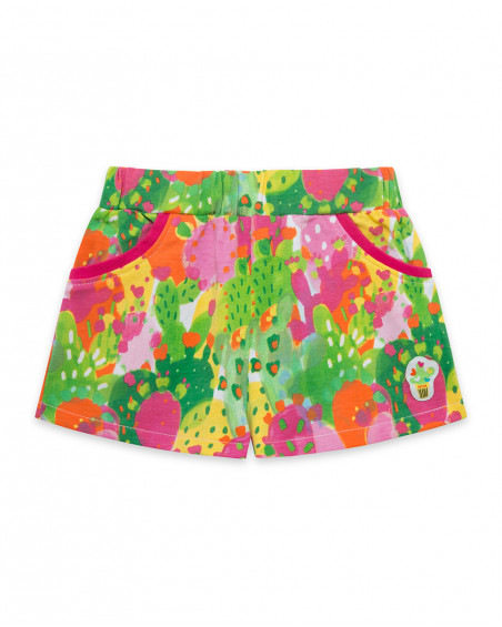 Short en jersey imprimé fille vert funcactus Short en jersey imprimé fille vert funcactus