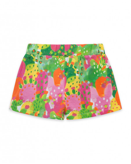 Short en jersey imprimé fille vert funcactus Short en jersey imprimé fille vert funcactus