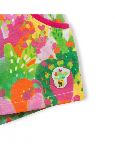 Short en jersey imprimé fille vert funcactus Short en jersey imprimé fille vert funcactus