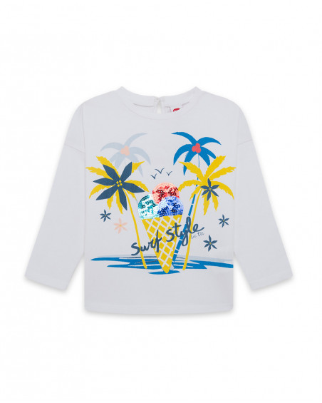Tee-shirt en jersey manche longue fille blanche enjoy the sun