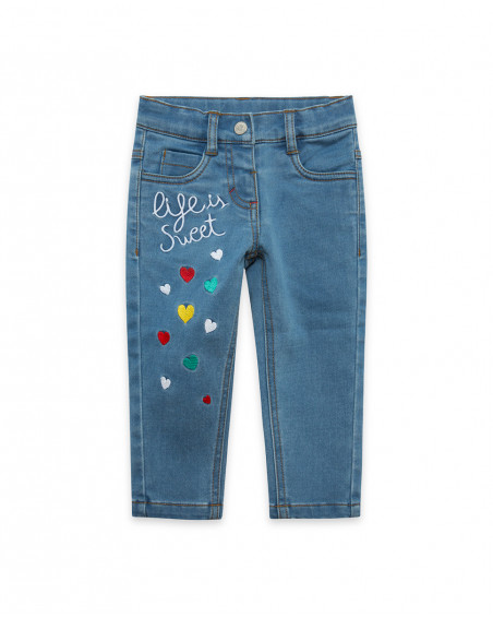 Pantalon en jeans coeurs fille bleu fruitty time