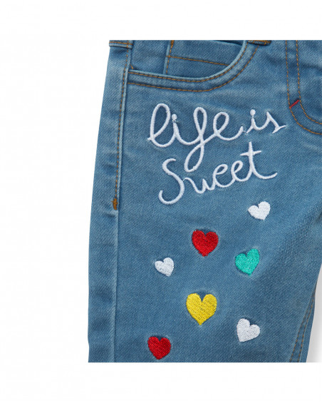 Pantalon en jeans coeurs fille bleu fruitty time